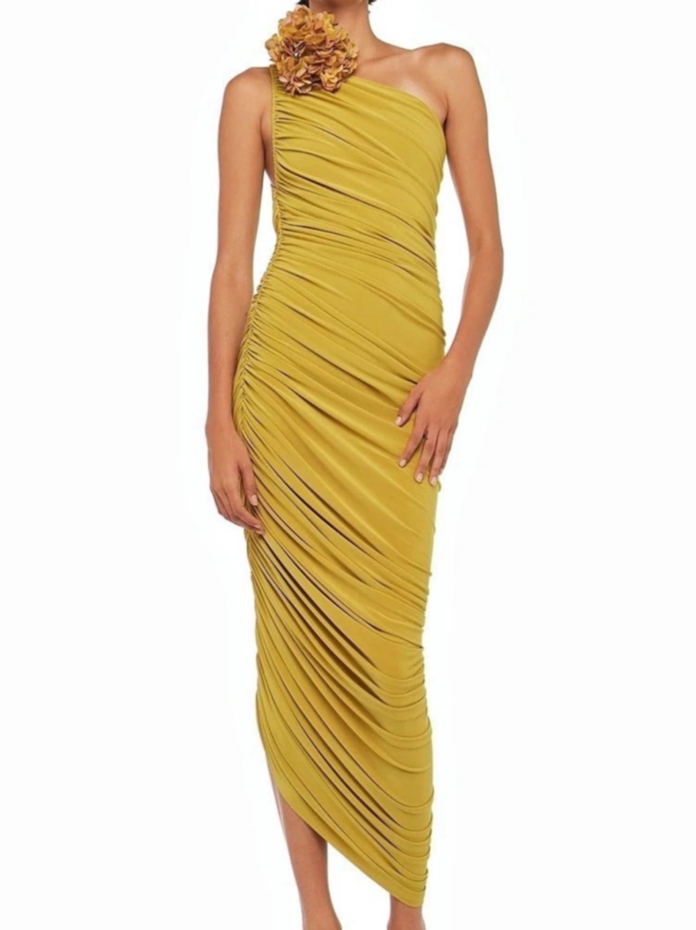 NWT Norma Kamali Diana One Shoulder Gown Asparagus Green XL